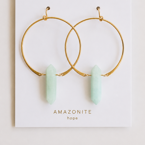 Hoops - Amazonite - Gold Earrings