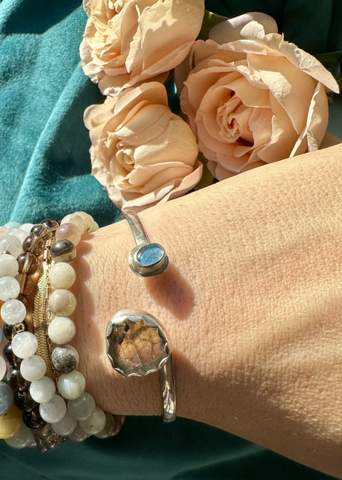 Labradorite & Opal in Sterling Silver Bangle
