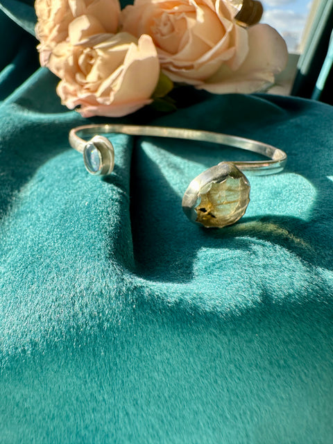 Labradorite & Opal in Sterling Silver Bangle
