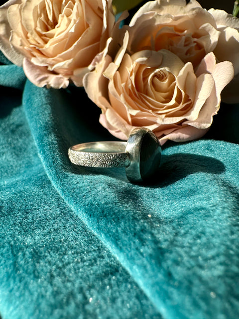 Labradorite with Sterling Silver Floral band Ring
