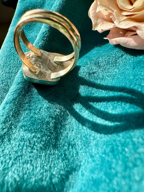 Opal & Larimar in Sterling Silver with 14kt Gold Fill Double Band Ring