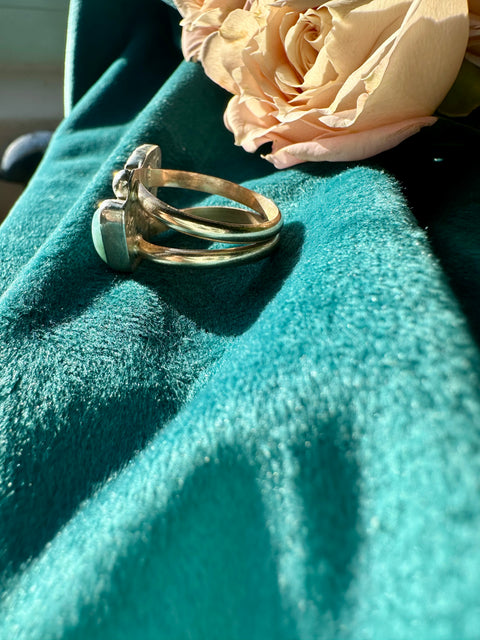Opal & Larimar in Sterling Silver with 14kt Gold Fill Double Band Ring