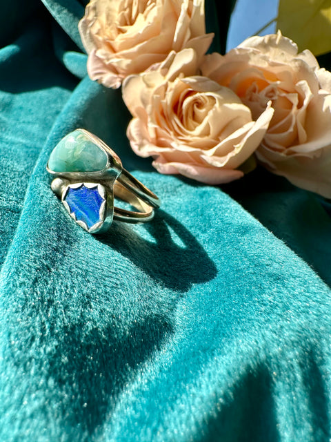 Opal & Larimar in Sterling Silver with 14kt Gold Fill Double Band Ring
