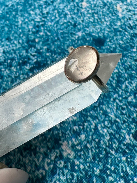 Rose Quartz in Brass on Sterling Silver