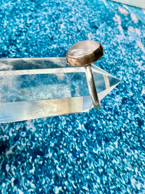Rose Quartz in Brass on Sterling Silver