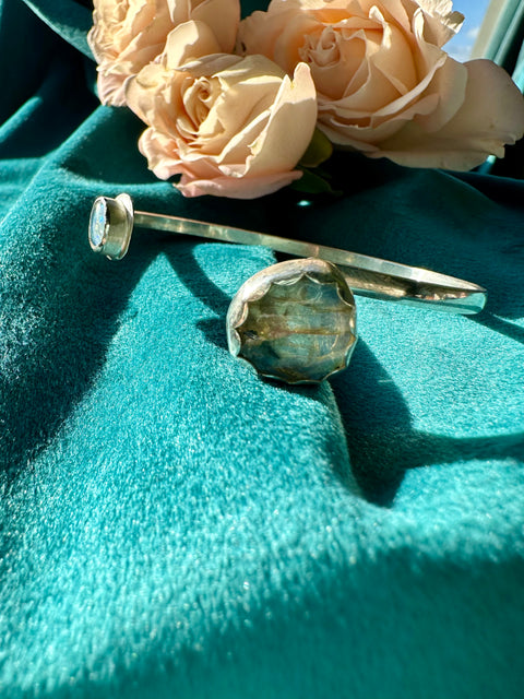 Labradorite & Opal in Sterling Silver Bangle