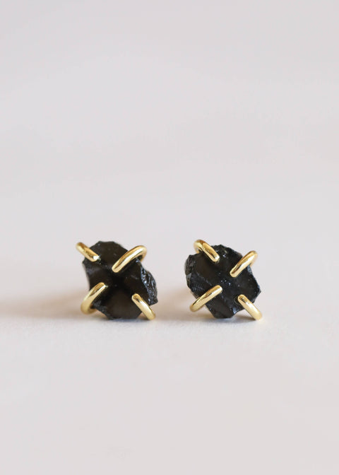 Obsidian Gemstone Prong Earrings