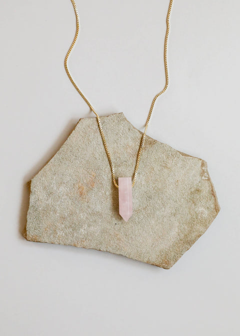 Rose Quartz Point on box chain Necklace