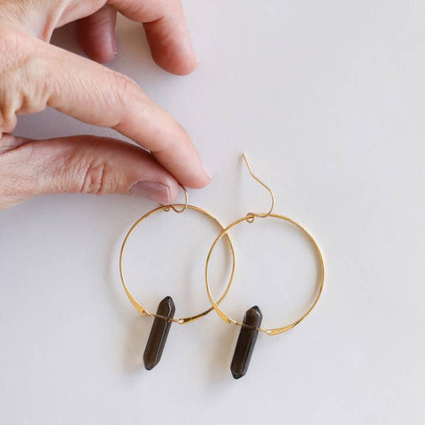 Smoky Quartz Hoops
