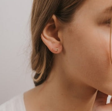 Clear Quartz Wire Wrapped Moon Stud Earrings
