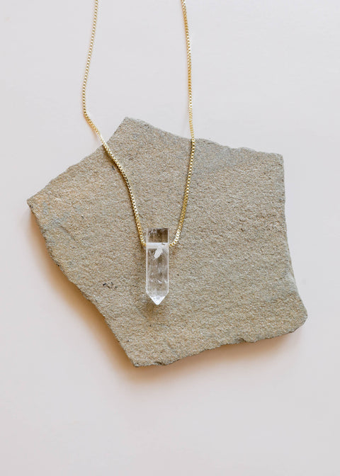Clear Quartz Point on box chain Necklace