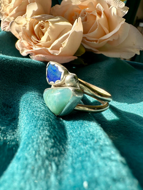 Opal & Larimar in Sterling Silver with 14kt Gold Fill Double Band Ring