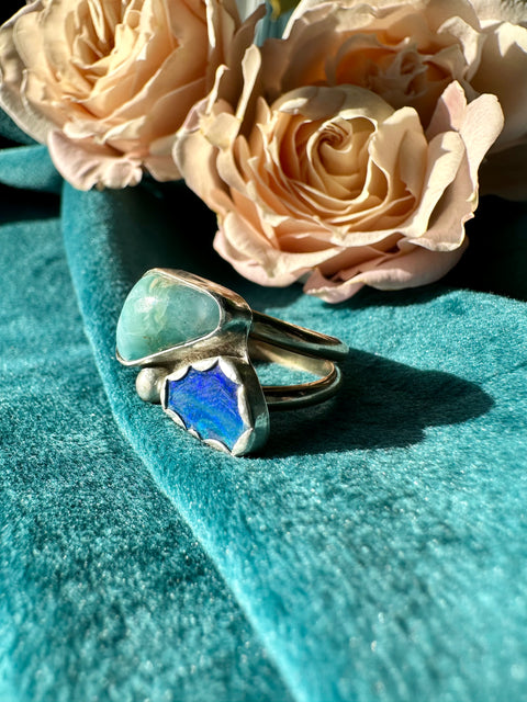 Opal & Larimar in Sterling Silver with 14kt Gold Fill Double Band Ring