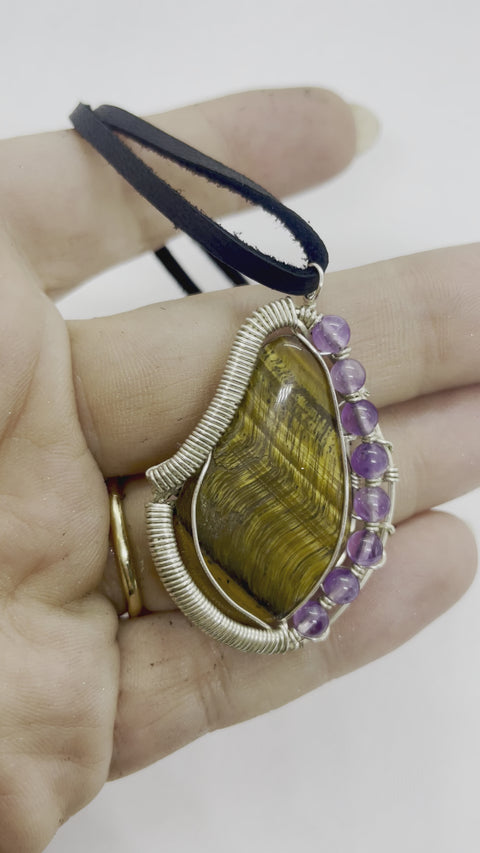Tigers Eye & 8 Amethysts in Silver plated